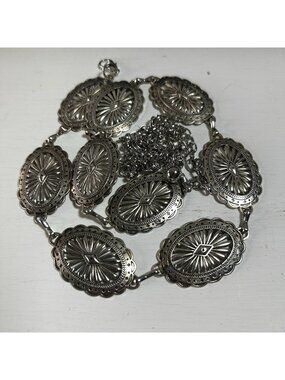 Concho Belt Women’s Large Metal Western Southwestern Boho Bohemian Silver Tone